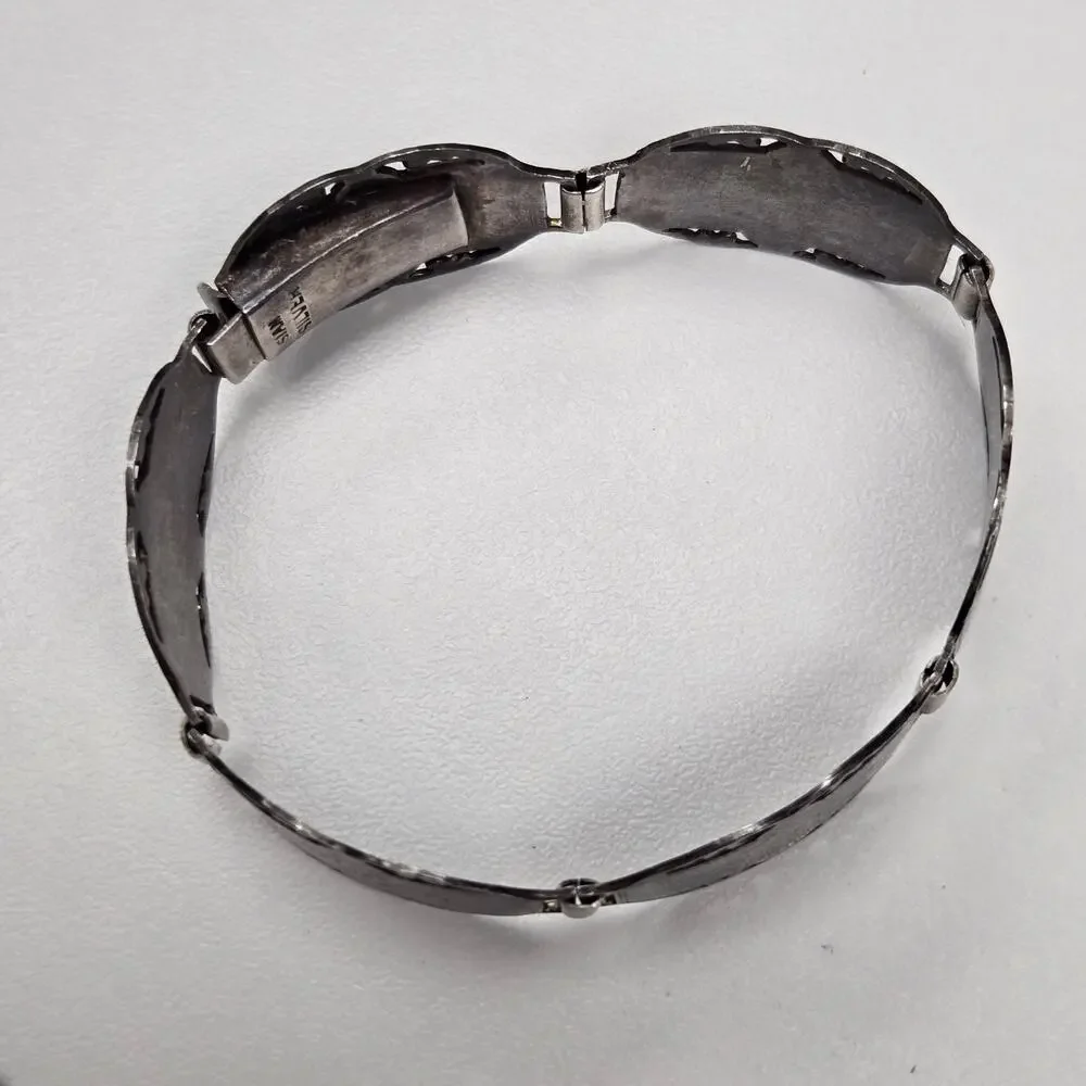 Vtg Siam Sterling Silver Niello Dancer Bracelet Brooch Single Earring Set 34.6g
